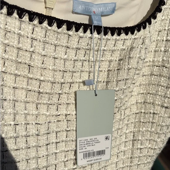 🆕Antonio Melani Aurelia Tweed Mini Dress Ivory Black Trim Ruffle 4,6,8,10,12,14 - Picture 17 of 17